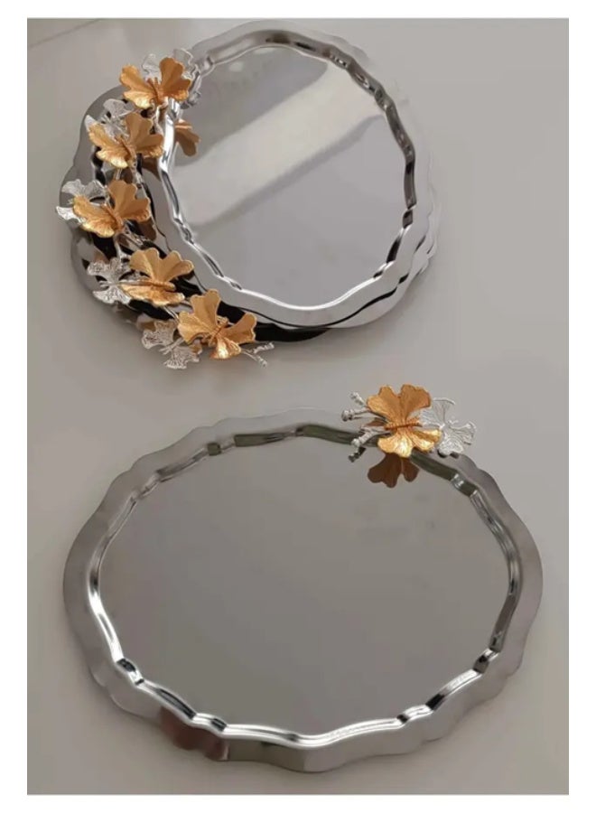 Stainless 6-Piece Butterfly Accessories Oval Service Tray Made in Turkey - Image 1